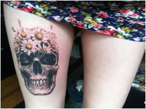 Daisies and Skull Tattoo