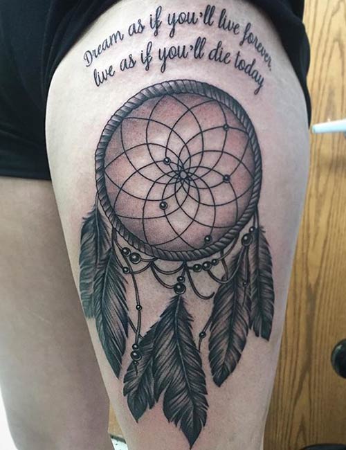 Dreamcatcher Quote Hip Tattoo