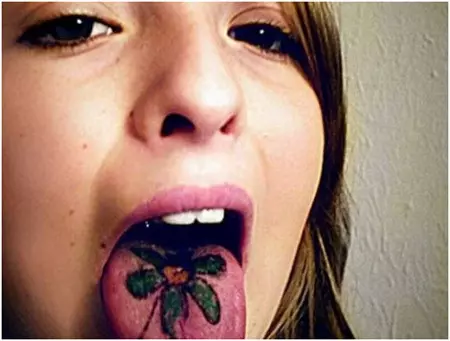 Flower Motif Tongue Tattoo