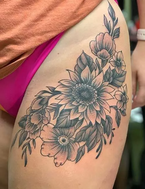 Gorgeous Flowers Hip Tattoo Design