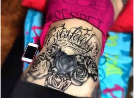 Gothic Rose Stomach Tattoo