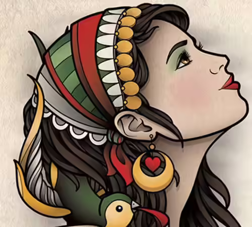 gypsy girl tattoo with romantic quote gypsy girl tattoo with romantic quote