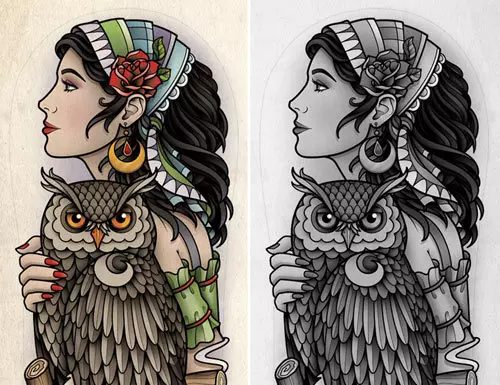 gypsy girl with owl tattoo