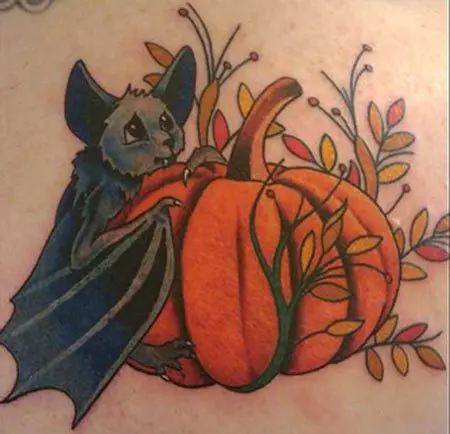 Halloween Bat and Pumpkin Tattoo