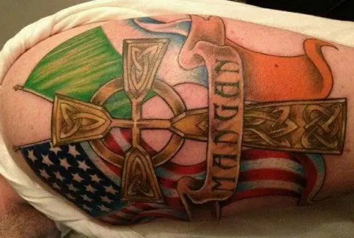 Irish and American Flags Tattoo