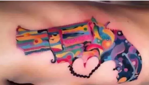 Multi Colored Gun Tattoo