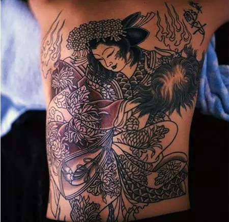 Ornate Geisha Back Tattoo