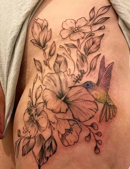 Swallows And A Branch Hip Tattoo