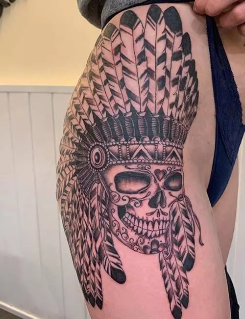 Tribal Mask Side Hip Tattoo Design