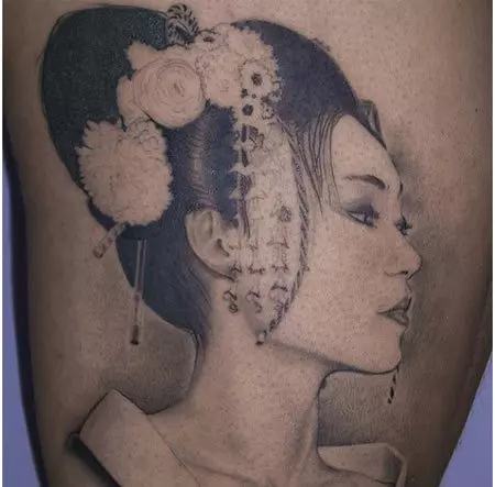 black and white geisha tattoo