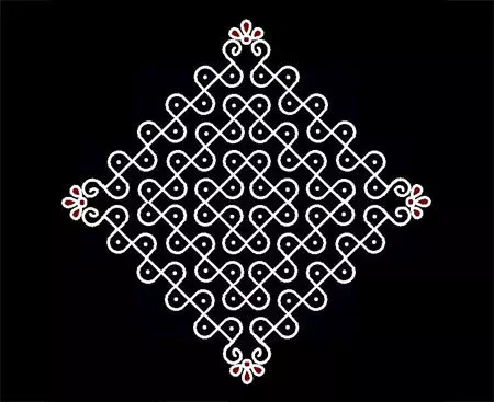 Diamond-shaped dot grid kolam design