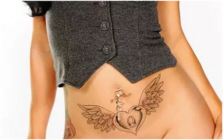 wings tattoo stomach
