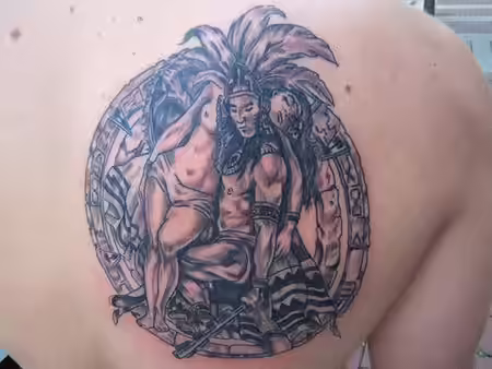 Aztec Chief with Unconscious Woman Tattoo Aztec Chief with Unconscious Woman Tattoo
