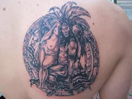 Aztec Chief with Unconscious Woman Tattoo