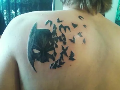 Batman mask with bats tattoo