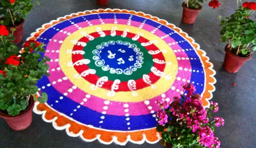 North Indian colorful circular rangoli design