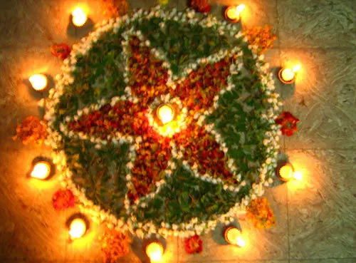 North Indian flower rangoli design made of flowers