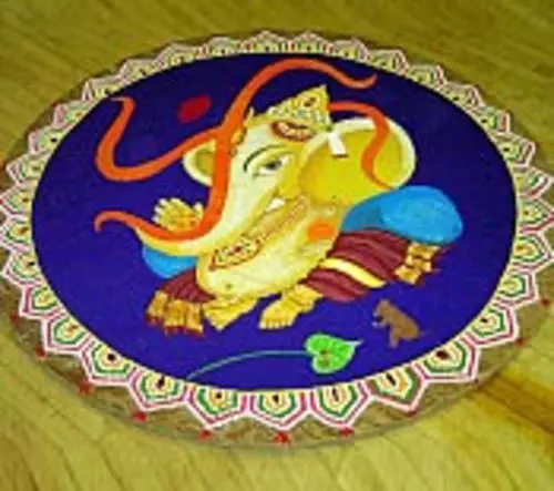 North Indian Ganesha rangoli design with swastika