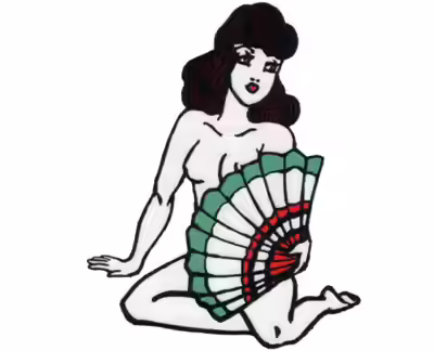 Girl with fan tattoo design Girl with fan tattoo design
