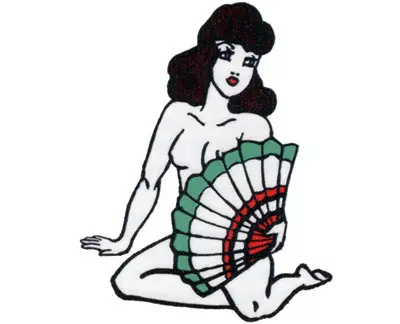 Girl with fan tattoo design