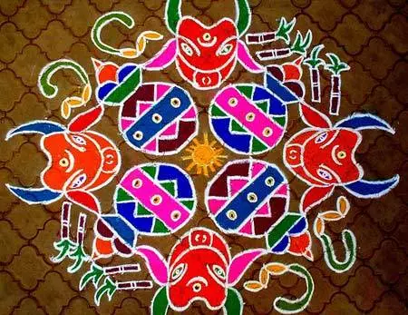 South Indian kalasha rangoli design