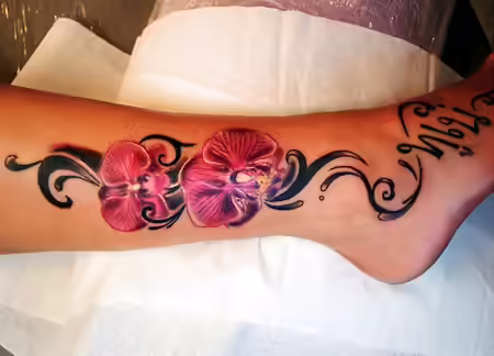 Orchid tattoo Design on Ankle Orchid tattoo Design on Ankle