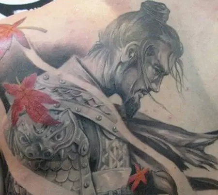 Samurai with flowers tattoo