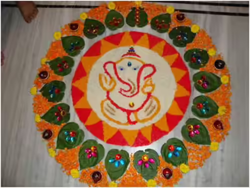 North Indian Ganesha rangoli design