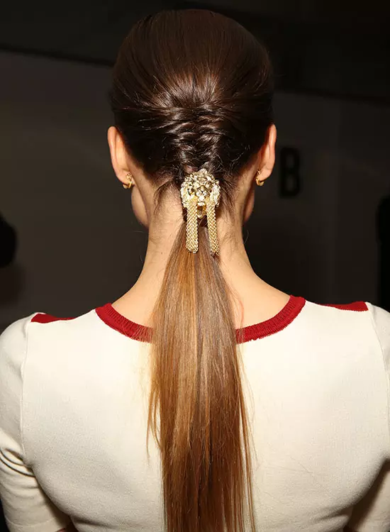 Tight Half Braided Ponytail with Embellishment