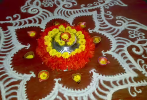 North Indian wheat flour rangoli design