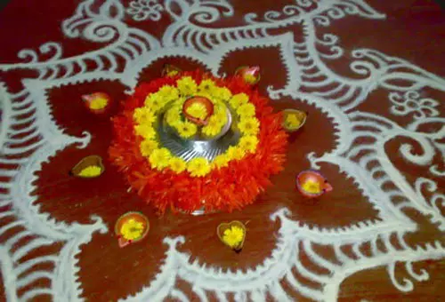 North Indian wheat flour rangoli design