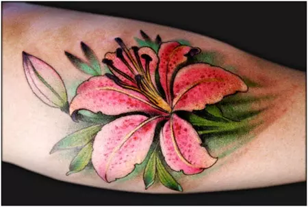 pink lily tattoo foot