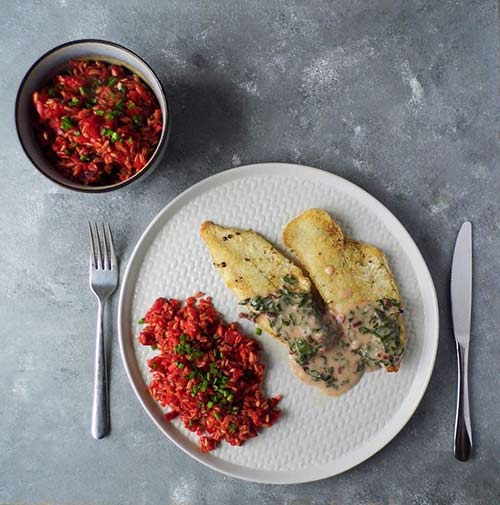 Baked Fish With Beetroot Rice Baked Fish With Beetroot Rice - 30-Minute Meal