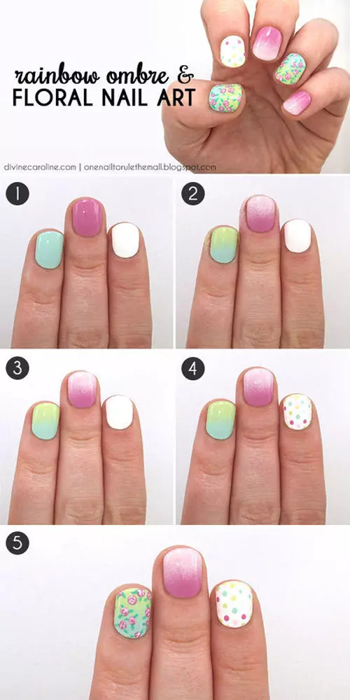 Rainbow Ombre & Floral Nail Art