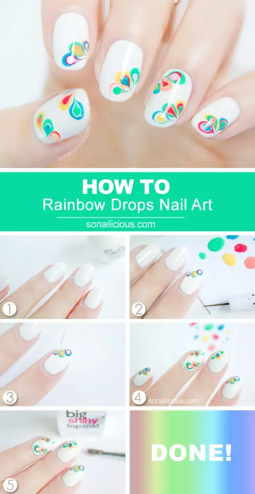 Rainbow Drop Marble Nail Art