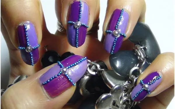 Trendy Duo-Tone Purple Nail Art Tutorial - Step 4: Place the Stones and Caviar Beads