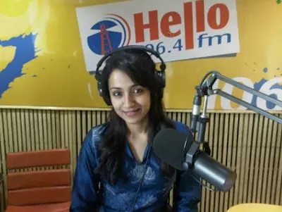 Trisha without makeup at the radio station