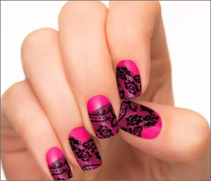 Bold Pink Lace - Pink And Black Nail Art