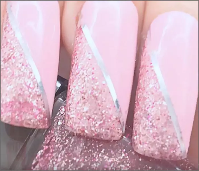 Pink And Silver Glitter Nail Art