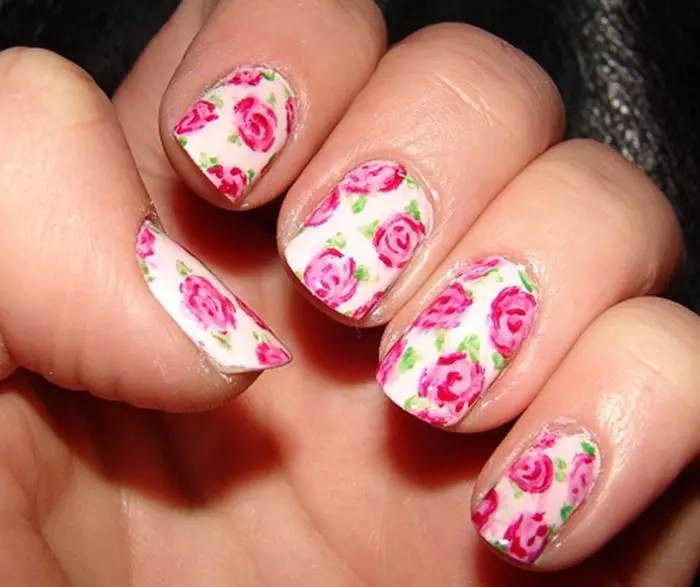 Romantic Roses - Pink And Green Nail Art