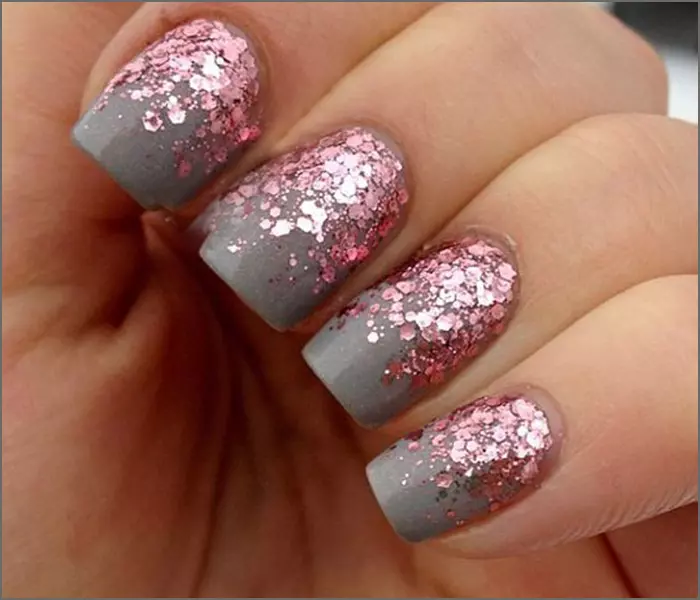 Pink and Grey Glitter Nail Art