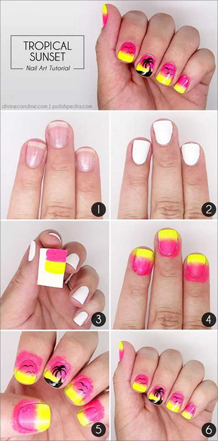 Tropical Sunset - Pink And Yellow Nail art Tutorial