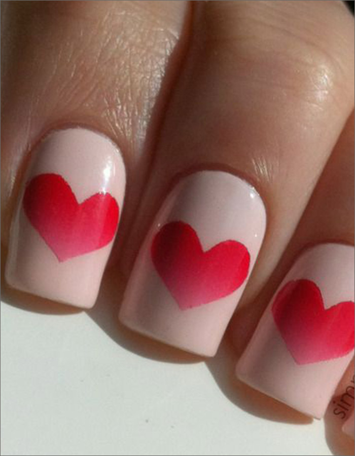 Valentine’s Day Special Gradient Hearts - Red And Pink Nail Art