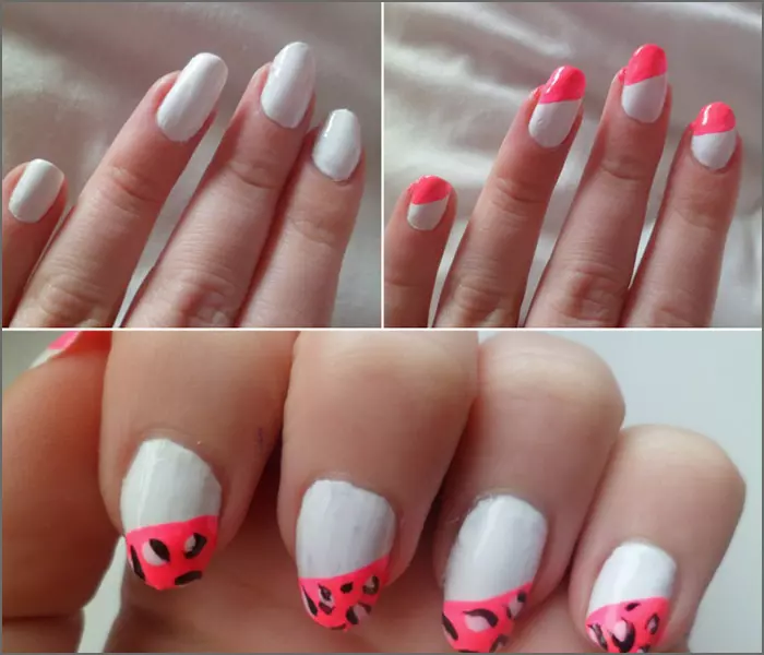 White And Pink Leopard Nail Art