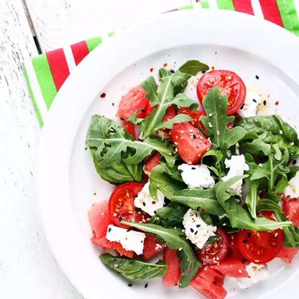 Summer Salads Recipes – Tomato Watermelon Feta And Rocket Spinach