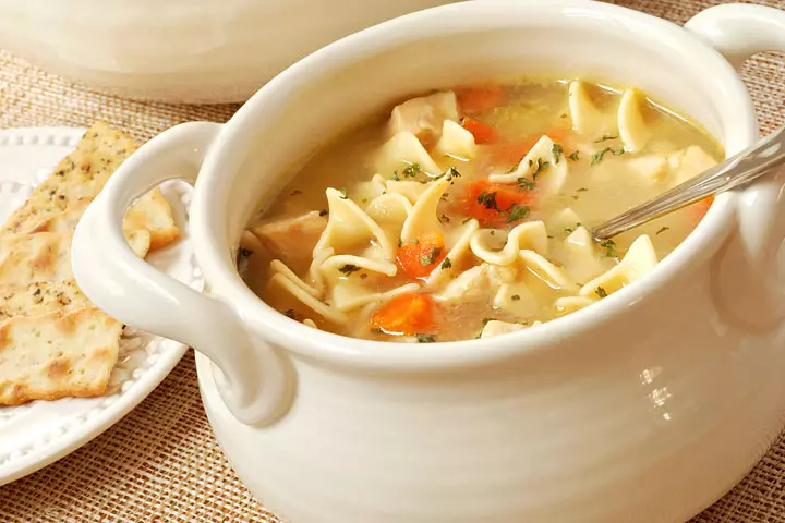 Chicken Noodle Soup and Crackers