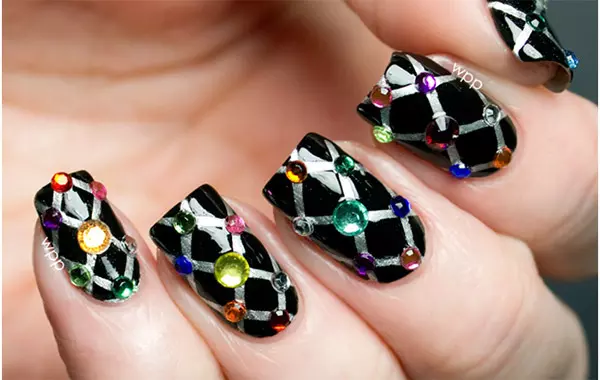 Best Rhinestone Nail Art Designs - Quilted Nail Design With Rhinestones