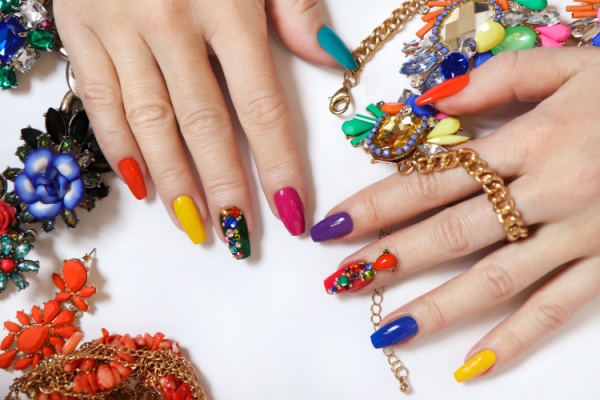 Rainbow Rhinestone Nail Art