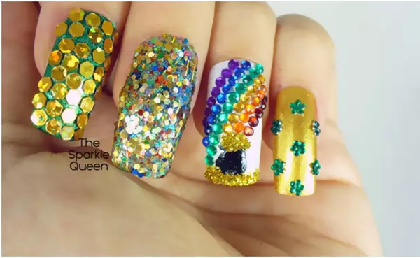 Best Rhinestone Nail Art Designs - Rainbow Rhinestone Nail Art