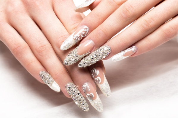 Rhinestone French Tip Nail Art